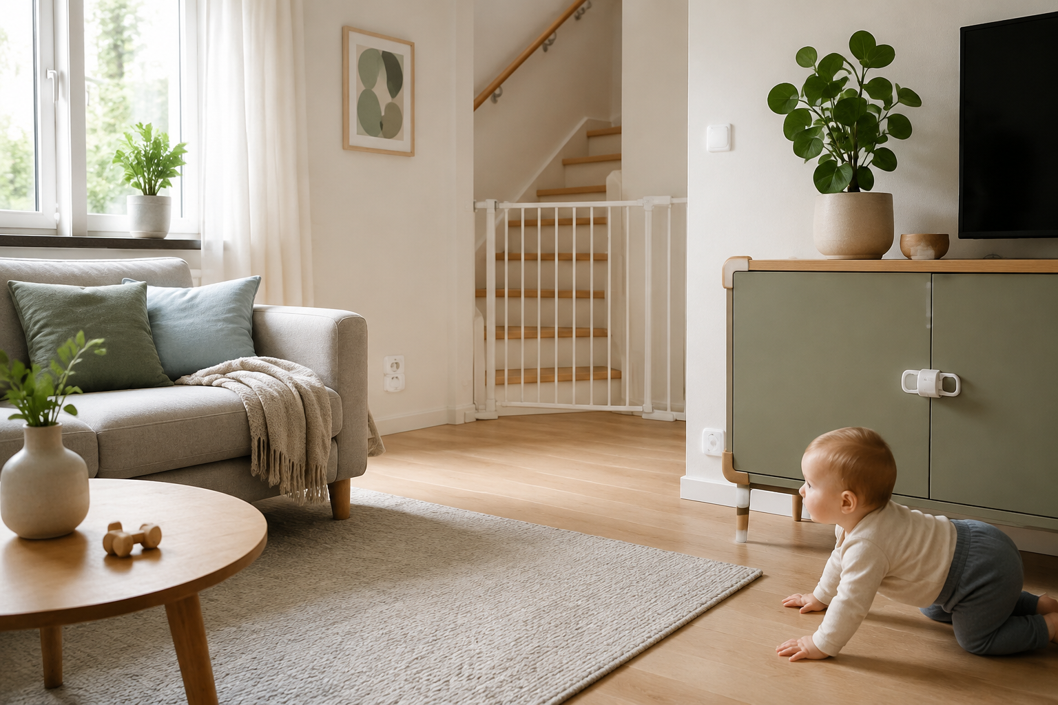 Barnsäkrat hem med grind, petskydd och säkrade skåp