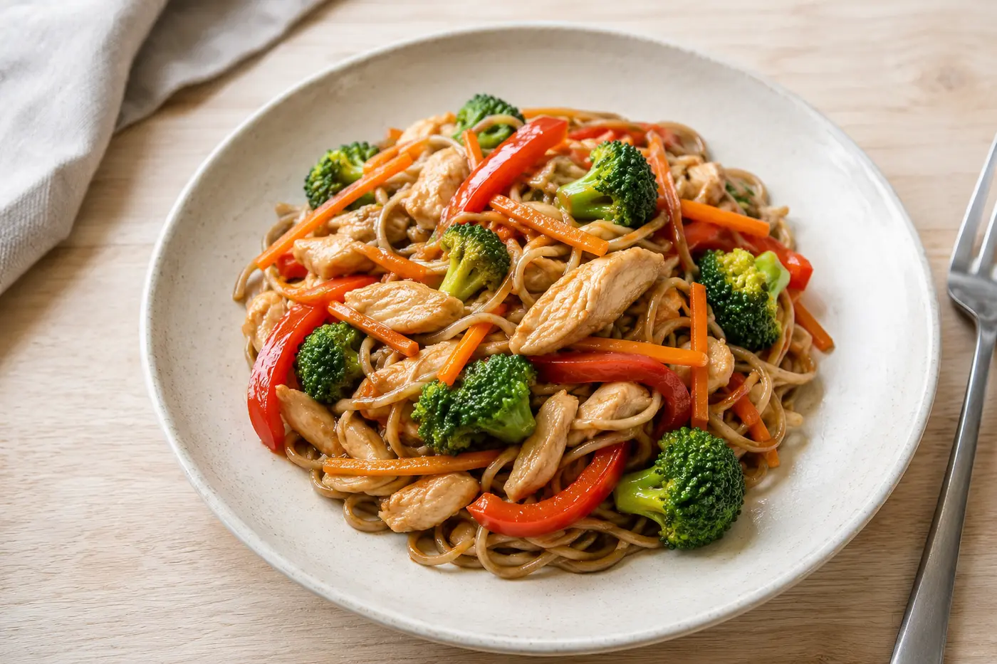 Kycklingwok med nudlar och krispiga grönsaker