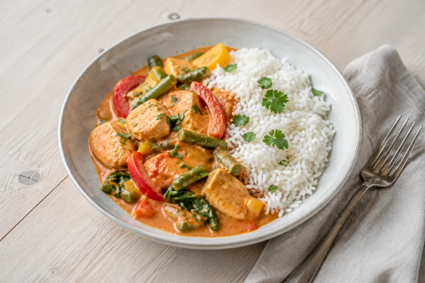 Lätt kycklingcurry med ris och blomkål