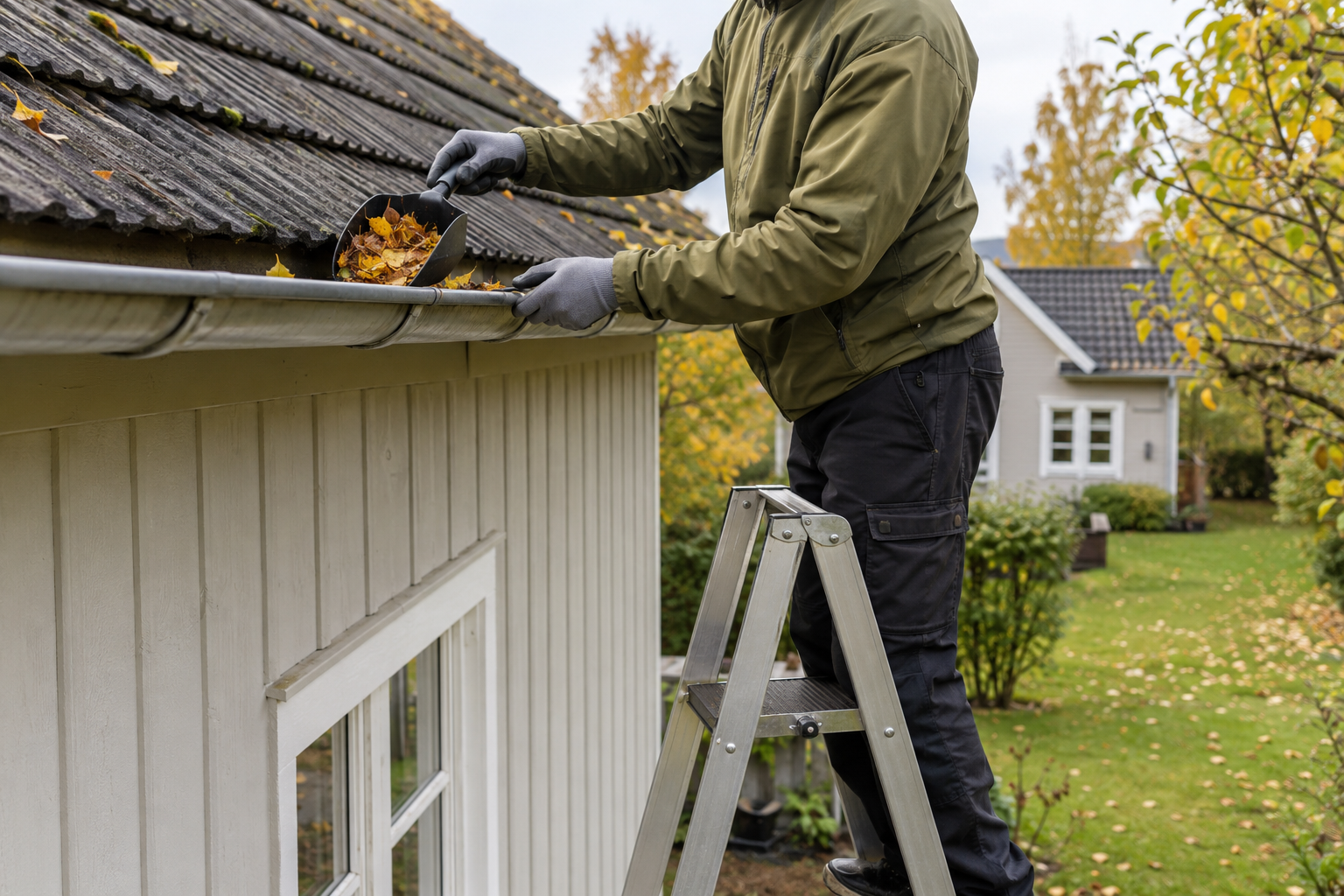 Rensa hängrännor säkert – steg för steg