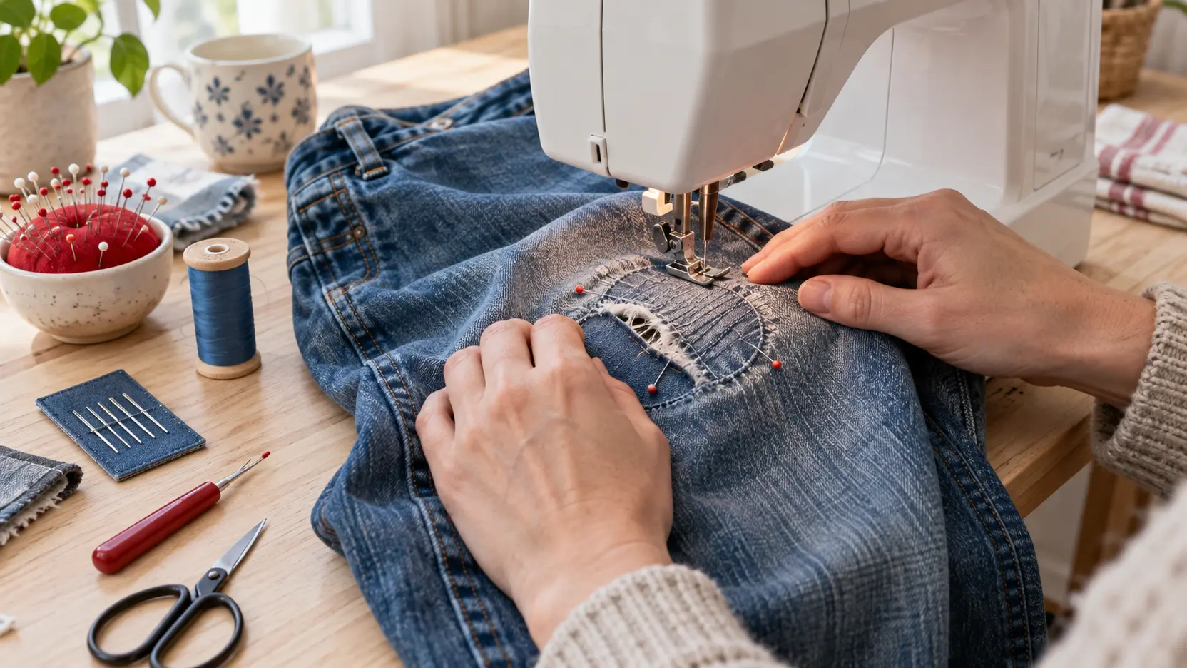 Laga hål i jeans – hållbar förstärkning steg för steg